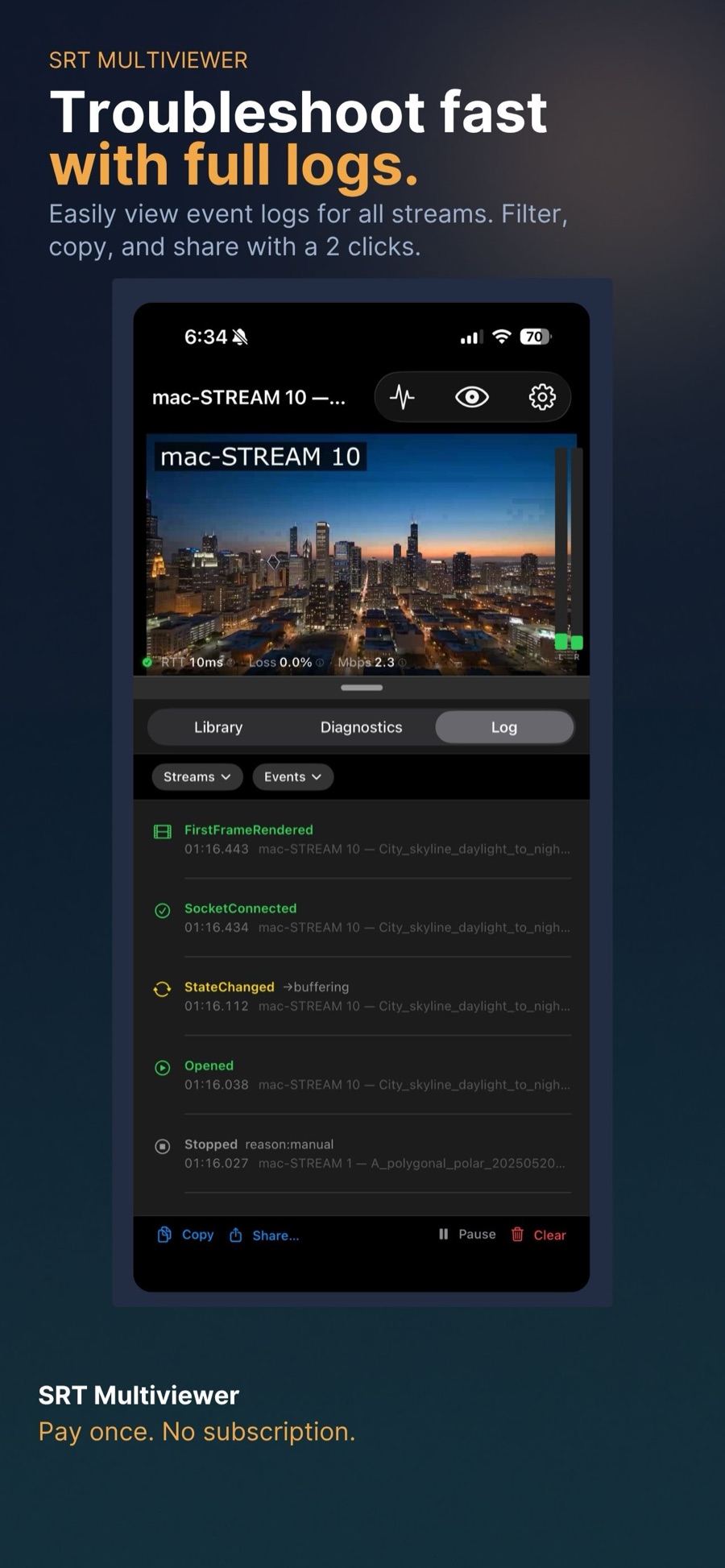 SRT Multiview — SRT Multiview on iPhone — event log