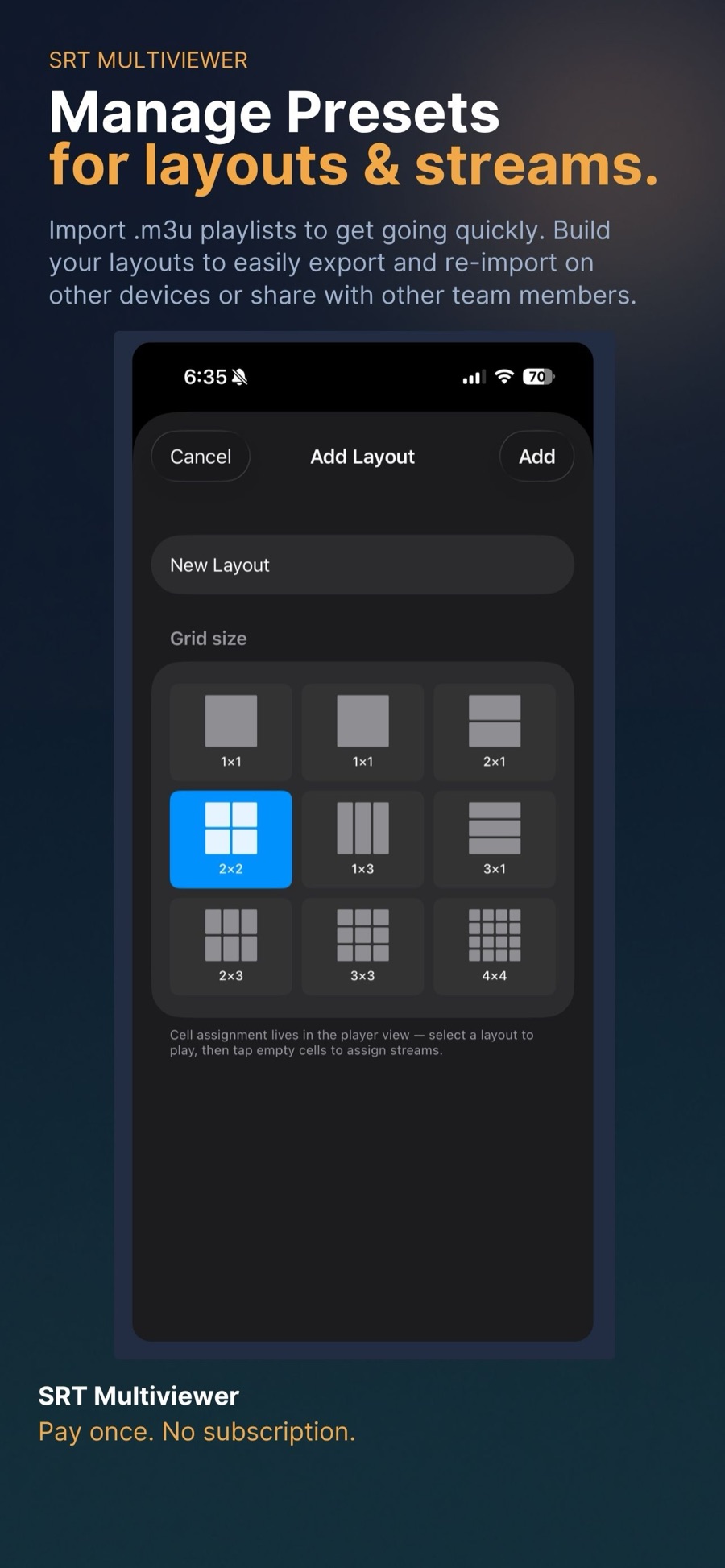 SRT Multiview — SRT Multiview on iPhone — presets