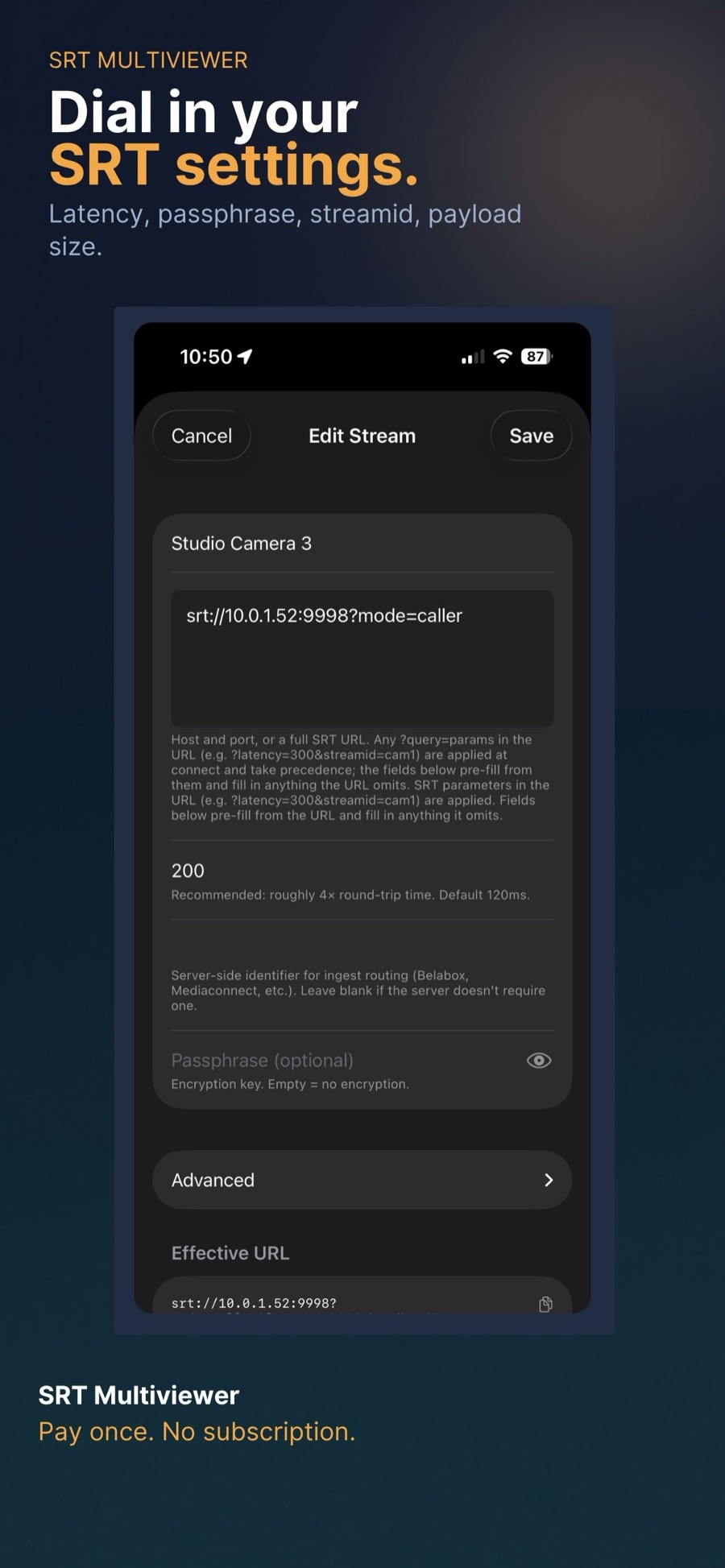 SRT Multiview — SRT Multiview on iPhone — SRT settings